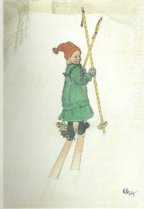 esbjorn pa skidor-start strart, Carl Larsson